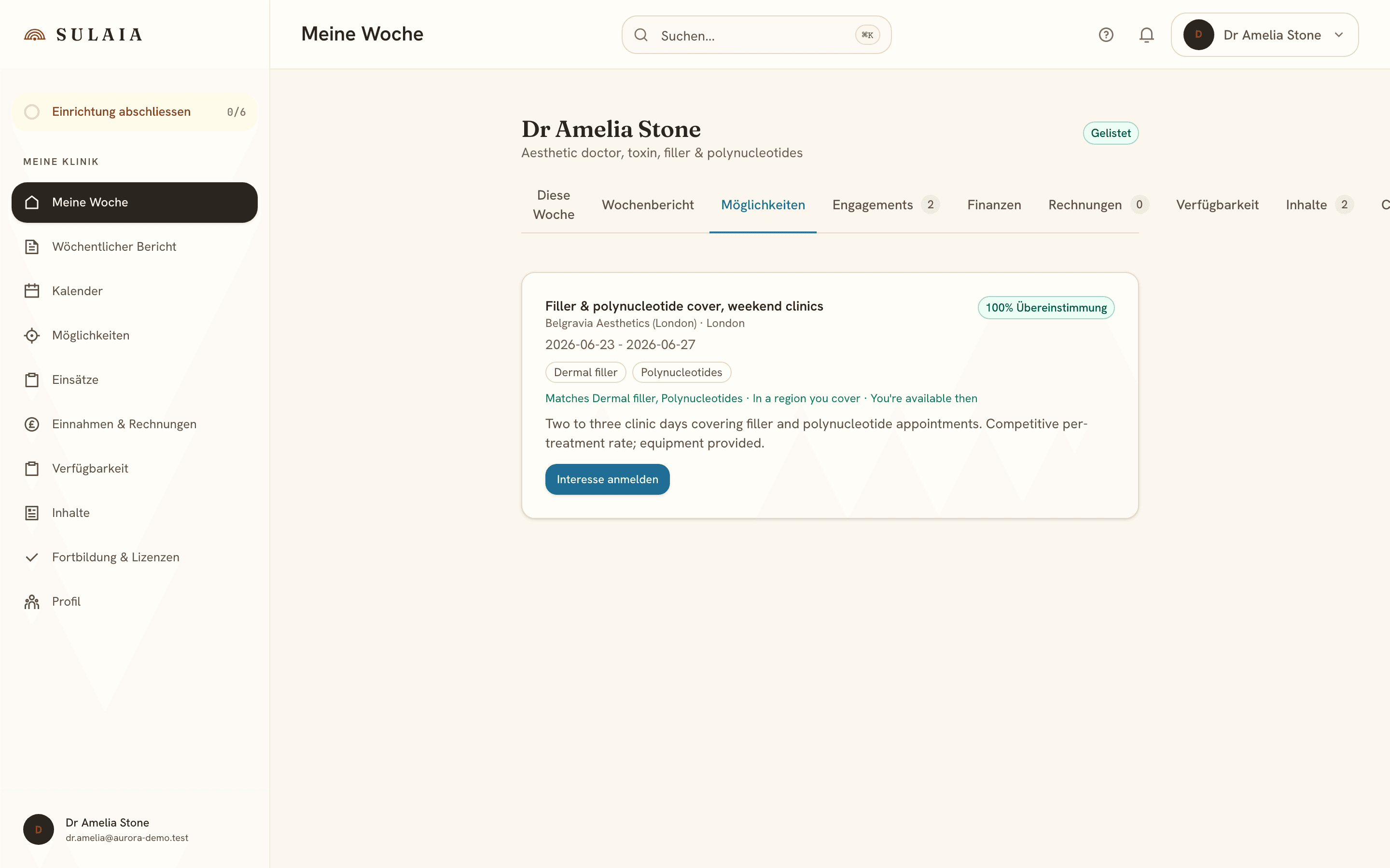 Der Opportunities-Feed der Behandler mit passenden offenen Stellen.