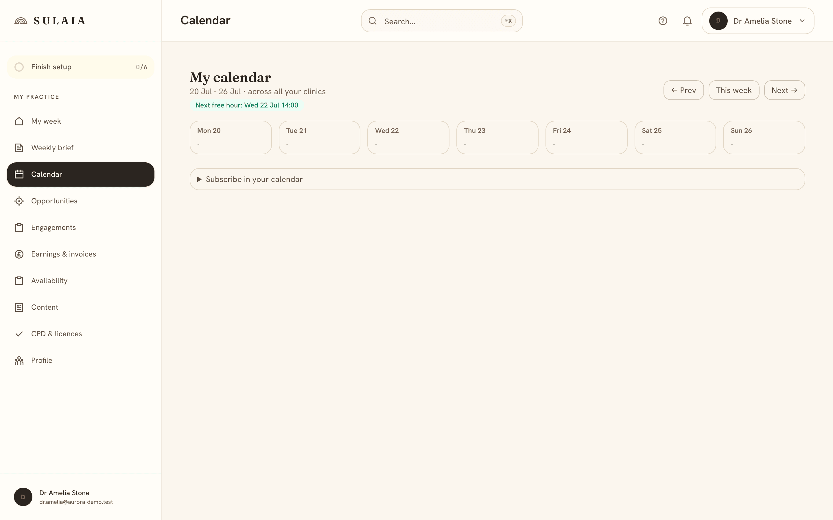 The practitioner cross-location calendar.