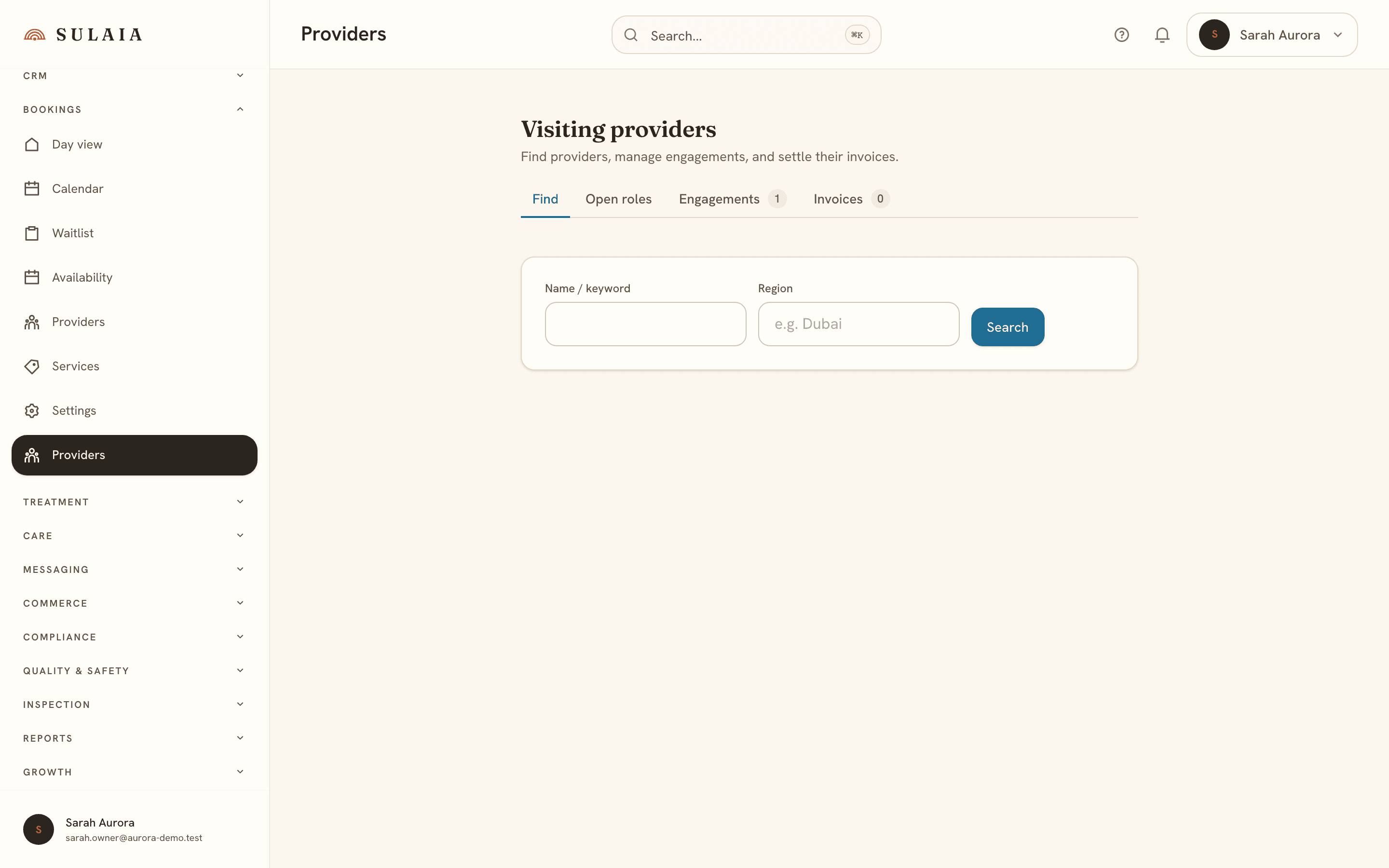 The visiting-provider network showing engagements, open roles, and interested providers.