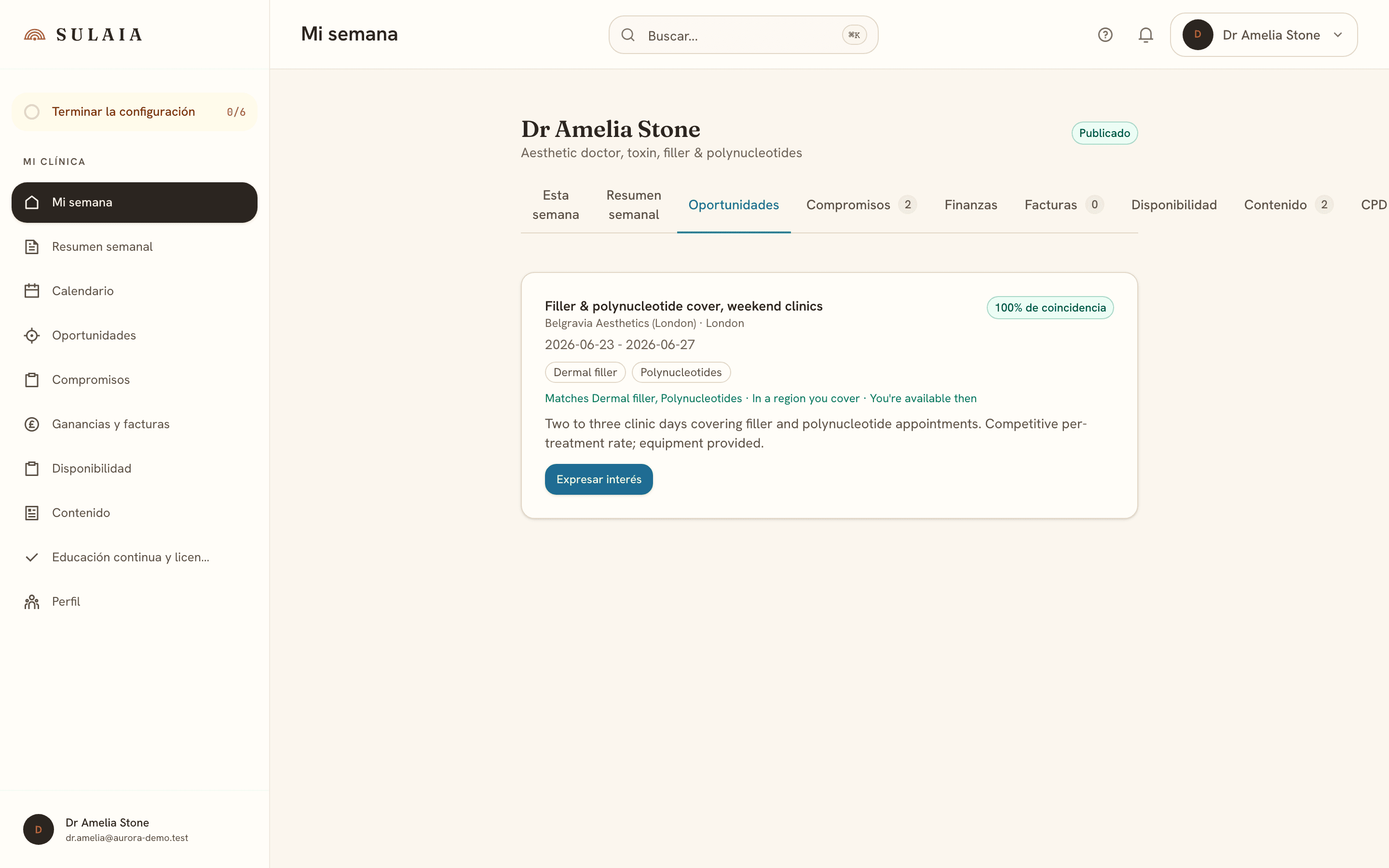 El feed de oportunidades de profesionales con roles abiertos coincidentes.